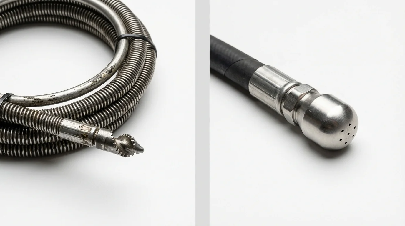 Drain snake cable and hydro jetting nozzle used for drain cleaning in Ringling, OK